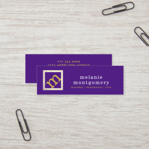 Modern Angled Monogram, Editable Purple and Gold Mini Business Card