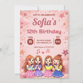 Modern Anime Girl Squad Purple Birthday Invitation