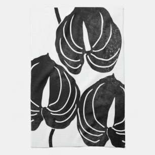Modern anthurium black and white  kitchen towel