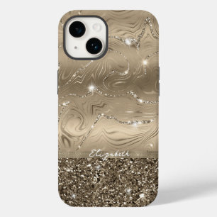 Modern Antique Gold Faux Glitter Monogram Case