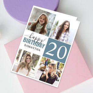 Modern Any Age 5 Collage   Photo Custom Birthday Card
