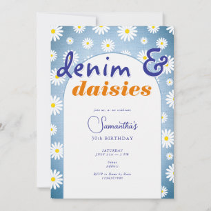 Modern Any Age Arch Denim Daisies Summer Birthday Invitation