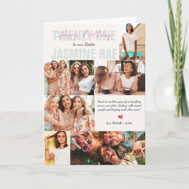 Modern Any Age Birthday | 7 Photo Collage Card (Front)