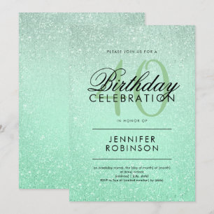 Modern Any Age Birthday Mint Glitter Paint Look Invitation