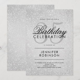 Modern Any Age Birthday Silver Glitter Paint Look Invitation