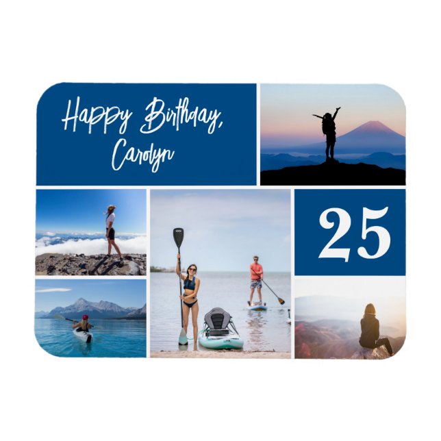 Modern Any Age Five Photo Collage Happy Birthday Magnet (Horizontal)