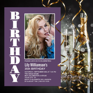 Modern Any Age Lavender White Photo Birthday Party Invitation