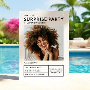 Modern Any Age Surprise Birthday Party Photo Invitation