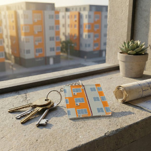 Modern Apartment Building with Air Conditioners  Keychain