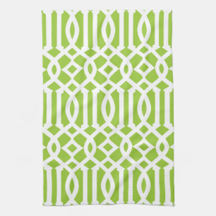 Modern Apple Green and White Trellis Pattern Kitchen Towel