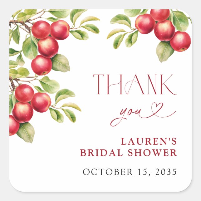 Modern Appley Ever After Apple Shower Thank You Square Sticker (Front)