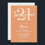 Modern Apricot Elegant 21st Birthday Invitation<br><div class="desc">A simple modern 21st birthday invitation featuring elegant calligraphy script typography and minimalist design in apricot and white colour.</div>