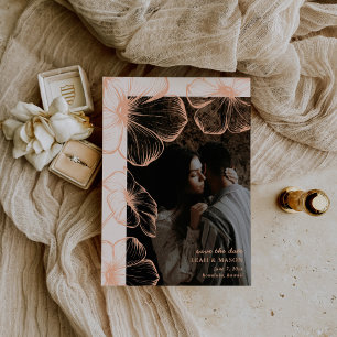 Modern Apricot Floral Photo Elegant Wedding Save The Date