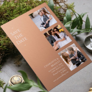 Modern Apricot Four Photo Wedding Collage Save The Date