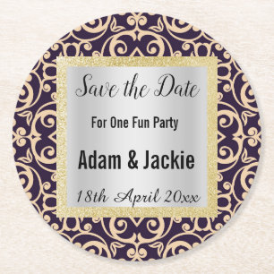 MODERN APRICOT NAVY SAVE THE DATE COASTER