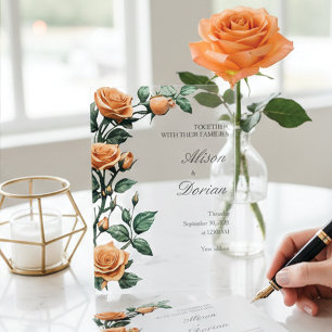 Modern Apricot Orange Rose Floral Acrylic Wedding Invitations