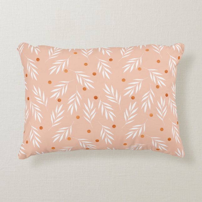 Modern Apricot Pink Floral Leaves Pattern Decorative Pillow (Front)