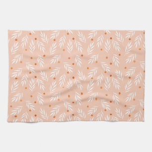 Modern Apricot Pink Floral Leaves Pattern Kitchen Towel