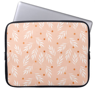 Modern Apricot Pink Floral Leaves Pattern Laptop Sleeve