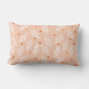 Modern Apricot Pink Floral Leaves Pattern Lumbar Pillow