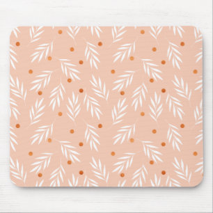 Modern Apricot Pink Floral Leaves Pattern Mouse Pad