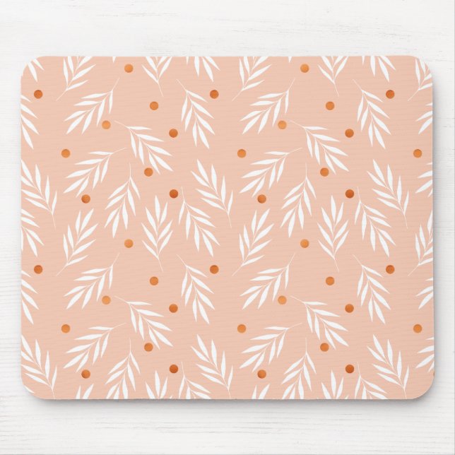 Modern Apricot Pink Floral Leaves Pattern Mouse Pad (Front)