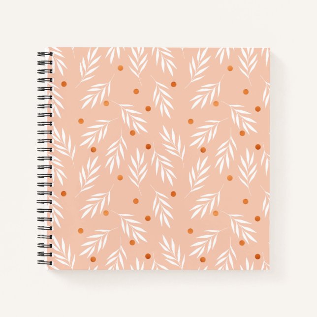Modern Apricot Pink Floral Leaves Pattern Notebook (Front)