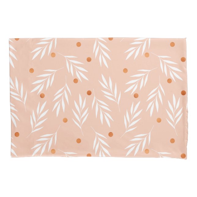 Modern Apricot Pink Floral Leaves Pattern Pillowcase (Front)