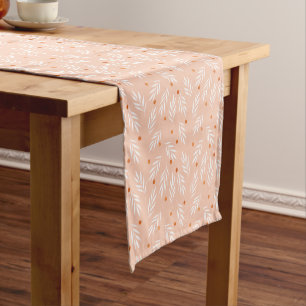 Modern Apricot Pink Floral Leaves Pattern Short Table Runner