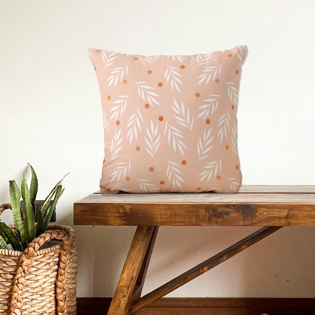 Modern Apricot Pink Floral Leaves Pattern Throw Pillow (Creator Uploaded)