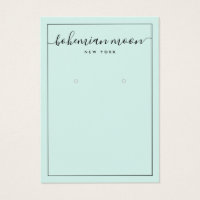 Modern aqua and black script earring display card
