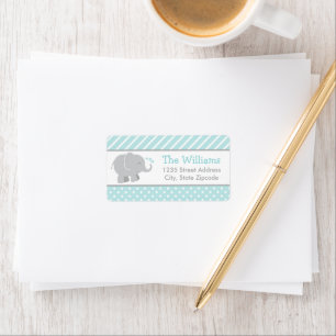 Modern Aqua and Grey Elephant Boy Return Address Label
