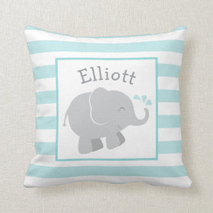 Modern Aqua and Grey Elephant Custom Monogram Throw Pillow