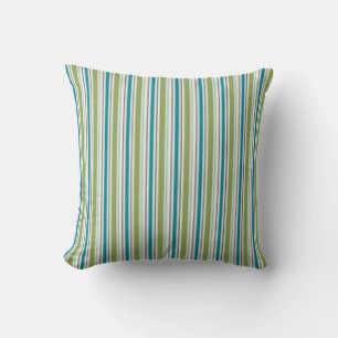 Modern Aqua and Lime Striped Throw Pillow