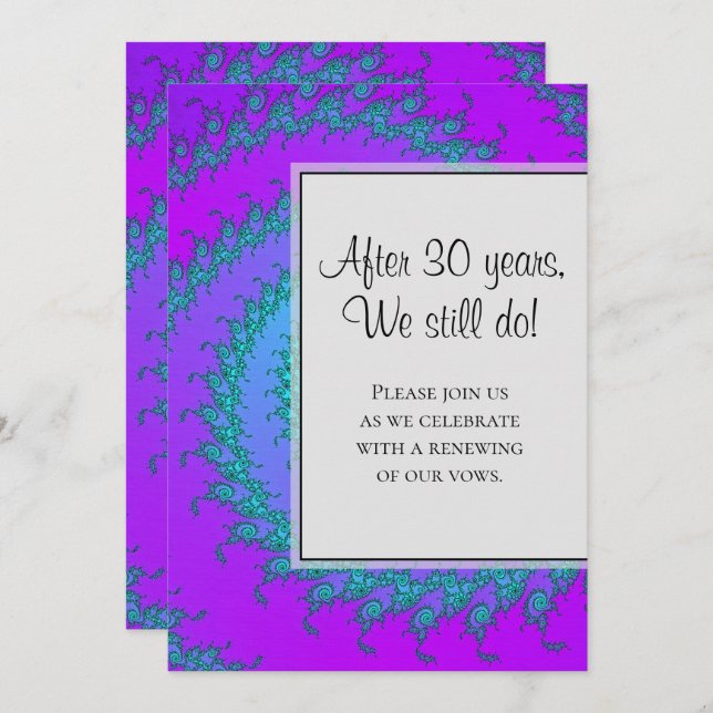 Modern Aqua and Purple Fractal Pattern Vow Renewal Invitation (Front/Back)