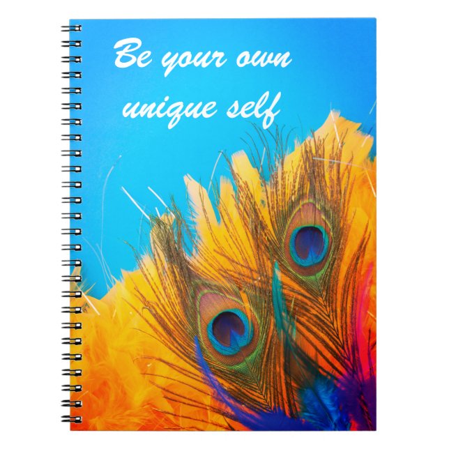 Modern Aqua Blue and Yellow Peacock's Feathers Notebook (Front)