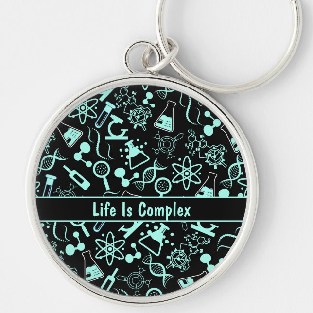 modern aqua blue biochemistry life is complex  keychain (Front)