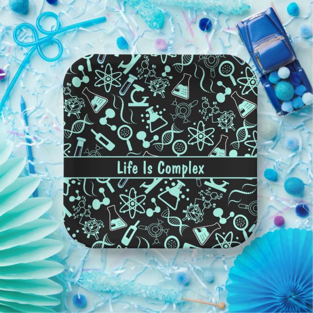 modern aqua blue biochemistry life is complex  paper plate (Party)