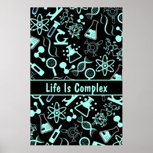 modern aqua blue biochemistry life is complex poster