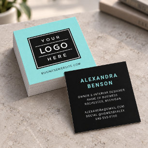 Modern Aqua Blue Custom Business Logo Square Business Card
