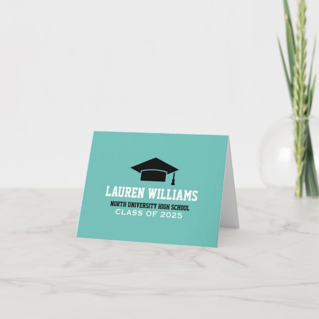 Modern Aqua Blue Custom Graduation Thank You Card (Front)