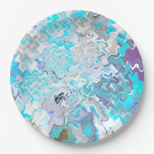 Modern Aqua Blue Design Spring Summer Chic Paper Plate