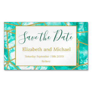 Modern Aqua Blue Gold Save the Date Magnet
