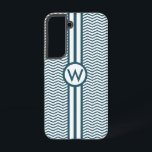 Modern Aqua Blue Monogram chevron and stripes Samsung Galaxy Case<br><div class="desc">Modern Aqua Blue Monogram chevron and stripes fully customizable with an initial of your choice to create a unique monogrammed gift</div>
