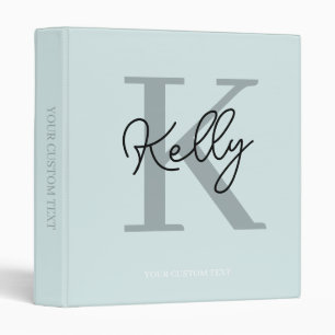 Modern Aqua Blue Monogram Script Binder