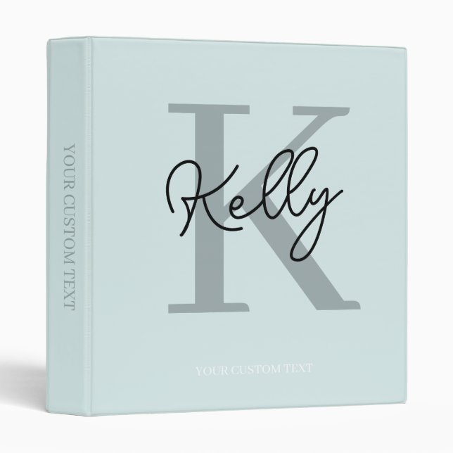 Modern Aqua Blue Monogram Script Binder (Front/Spine)