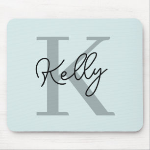Modern Aqua Blue Monogram Script Mouse Pad