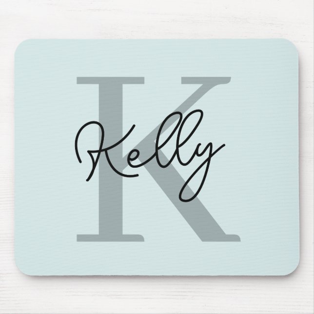 Modern Aqua Blue Monogram Script Mouse Pad (Front)