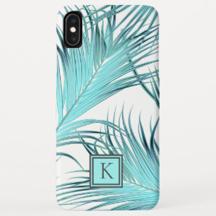 Modern Aqua Blue Palm Fronds with Monogram iPhone XS Max Case