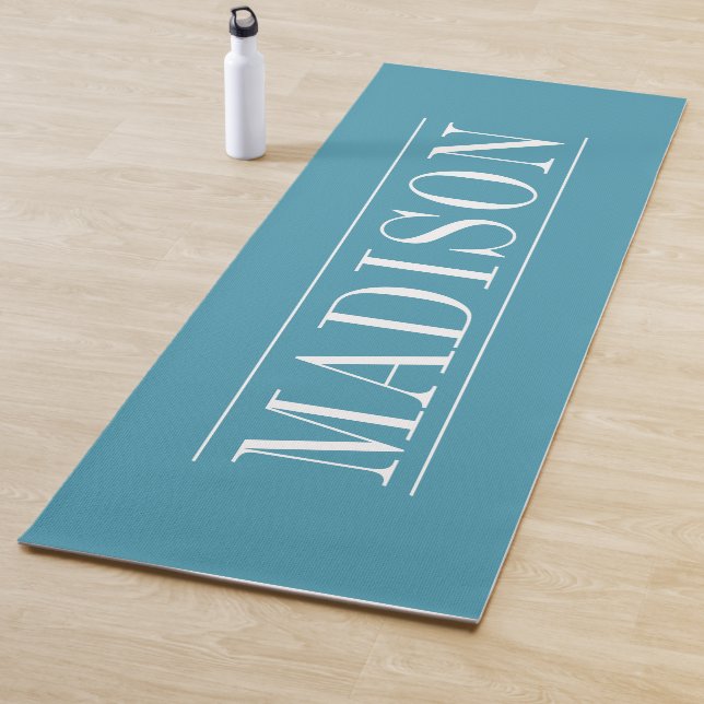 Modern Aqua Blue Personalized Yoga Mat (In Situ)
